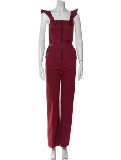 Pre-owned Self-portrait Square Neckline Jumpsuit In Red