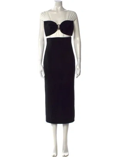 Pre-owned Self-portrait Square Neckline Long Dress In Black