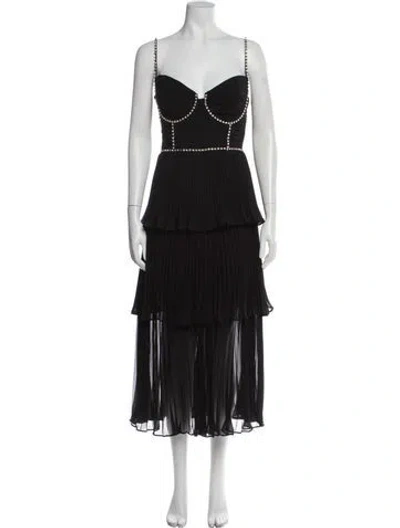 Pre-owned Self-portrait Square Neckline Long Dress In Black