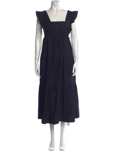 Pre-owned Self-portrait Square Neckline Long Dress In Black