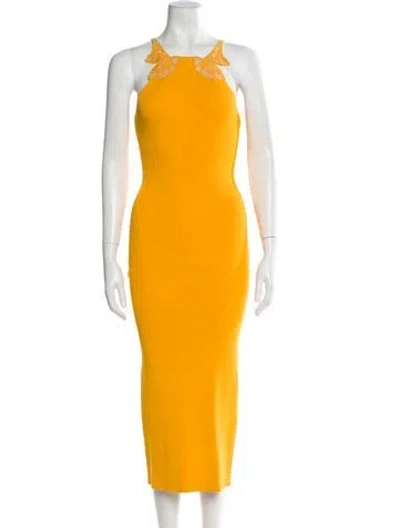 Pre-owned Self-portrait Square Neckline Long Dress In Yellow