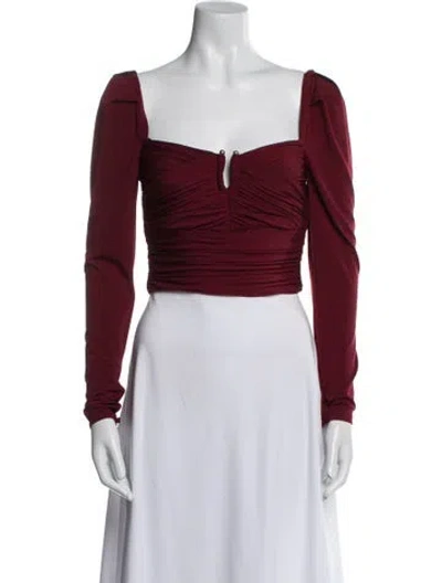 Pre-owned Self-portrait Square Neckline Long Sleeve Crop Top In Red