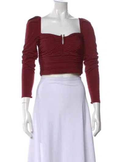 Pre-owned Self-portrait Square Neckline Long Sleeve Crop Top In Red