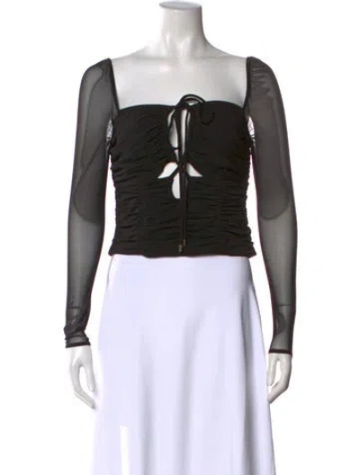 Pre-owned Self-portrait Square Neckline Long Sleeve Crop Top W/ Tags In Black
