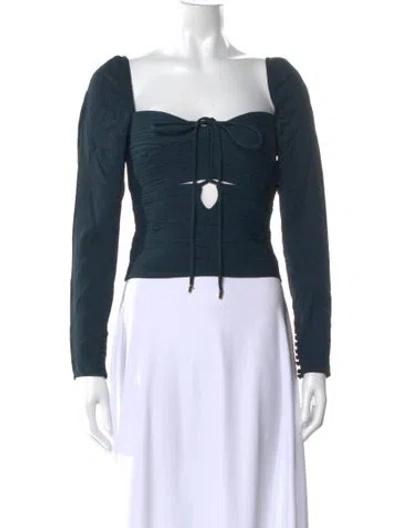 Pre-owned Self-portrait Square Neckline Long Sleeve Crop Top W/ Tags In Blue