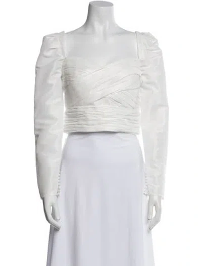 Pre-owned Self-portrait Square Neckline Long Sleeve Crop Top W/ Tags In White