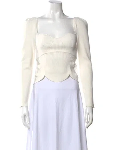 Pre-owned Self-portrait Square Neckline Long Sleeve Crop Top In White