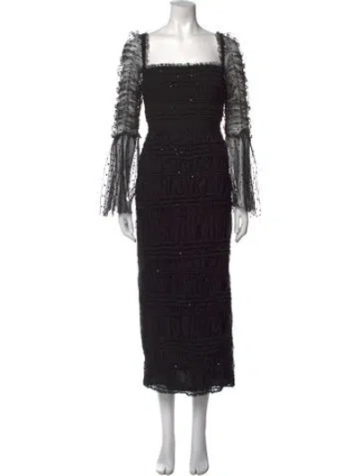 Pre-owned Self-portrait Square Neckline Midi Length Dress In Black