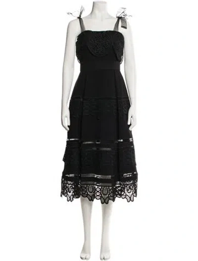 Pre-owned Self-portrait Square Neckline Midi Length Dress In Black