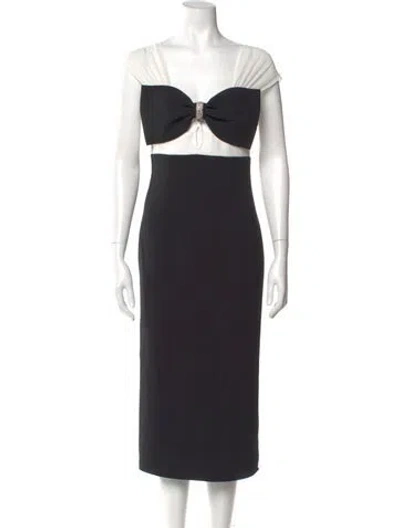 Pre-owned Self-portrait Square Neckline Midi Length Dress In Black
