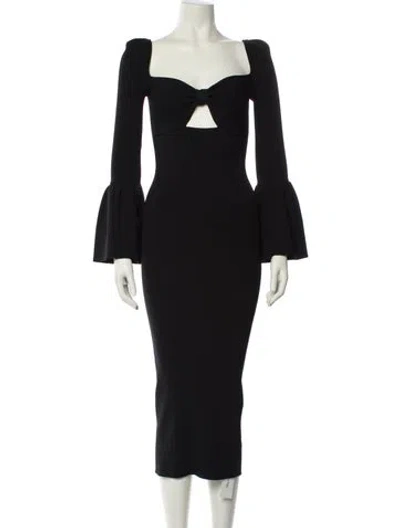 Pre-owned Self-portrait Square Neckline Midi Length Dress In Black