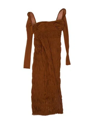 Pre-owned Self-portrait Square Neckline Midi Length Dress In Brown