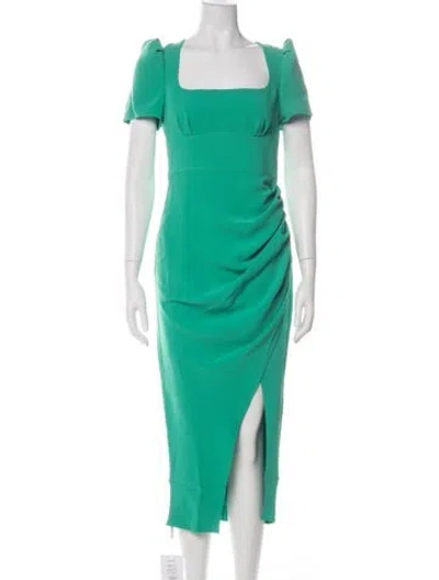 Pre-owned Self-portrait Square Neckline Midi Length Dress In Green