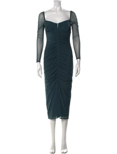 Pre-owned Self-portrait Square Neckline Midi Length Dress In Green