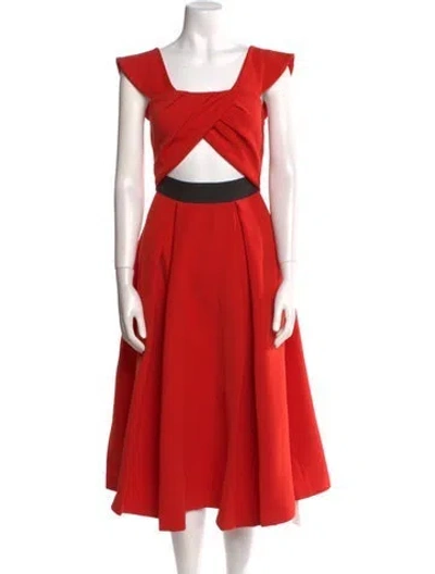 Pre-owned Self-portrait Square Neckline Midi Length Dress In Orange