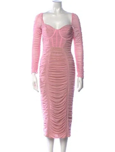 Pre-owned Self-portrait Square Neckline Midi Length Dress In Pink