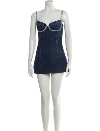 Pre-owned Self-portrait Square Neckline Mini Dress In Blue