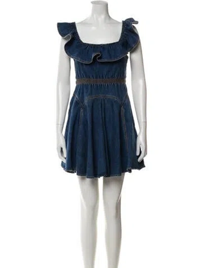 Pre-owned Self-portrait Square Neckline Mini Dress In Blue