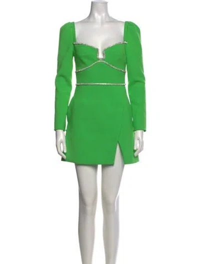 Pre-owned Self-portrait Square Neckline Mini Dress In Green