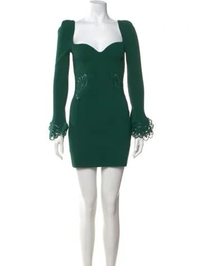 Pre-owned Self-portrait Square Neckline Mini Dress In Green