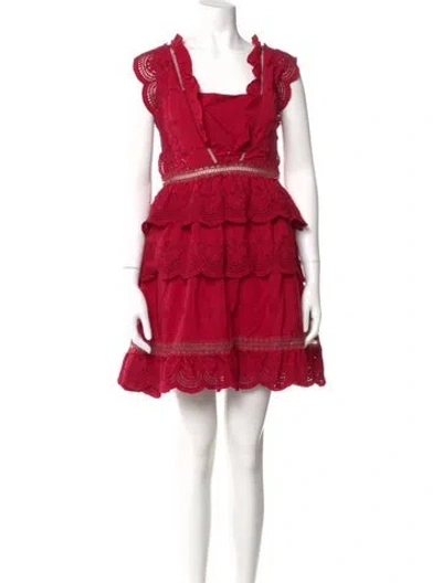 Pre-owned Self-portrait Square Neckline Mini Dress In Red