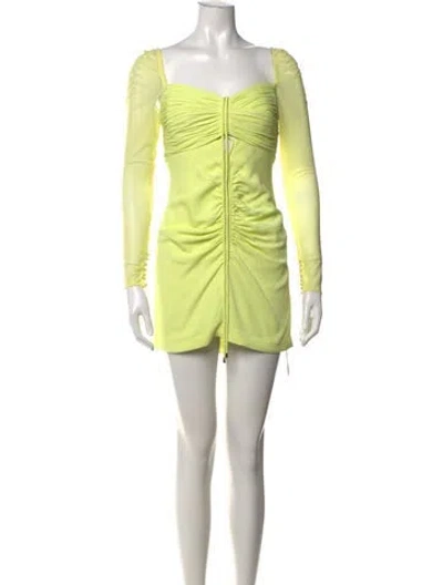 Pre-owned Self-portrait Square Neckline Mini Dress In Yellow