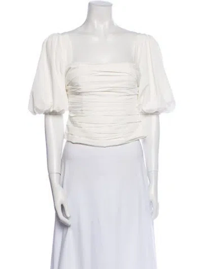 Pre-owned Self-portrait Square Neckline Short Sleeve Crop Top In White