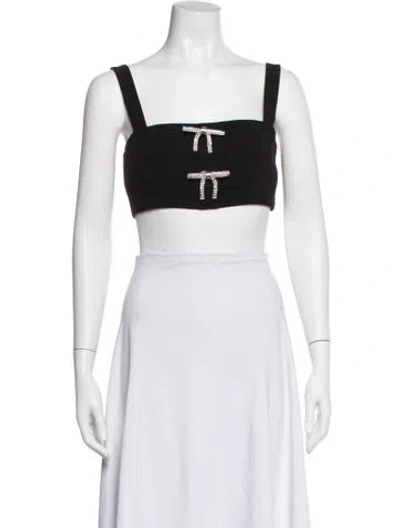 Pre-owned Self-portrait Square Neckline Sleeveless Crop Top In Black