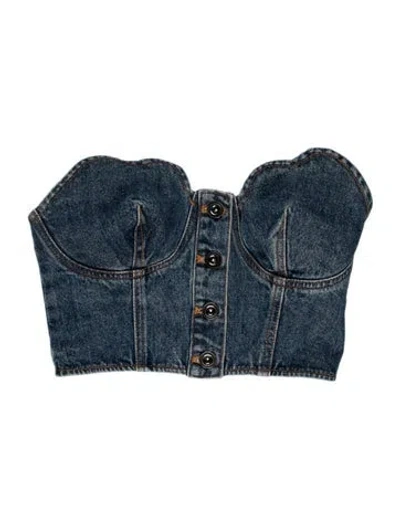 Pre-owned Self-portrait Square Neckline Sleeveless Crop Top W/ Tags In Blue