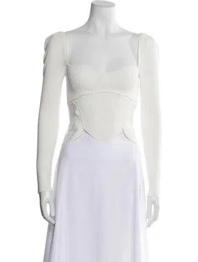 Pre-owned Self-portrait Square Neckline Sleeveless Crop Top In White