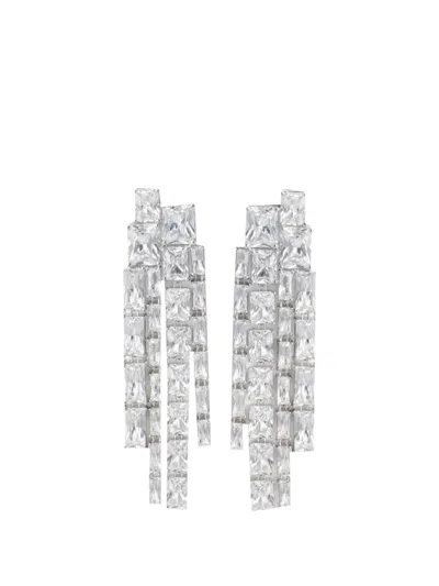 Self-portrait Square-crystal Dangle Earrings In Silver