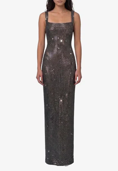 Self-portrait Square-neck Embellished Maxi Dress In Gray