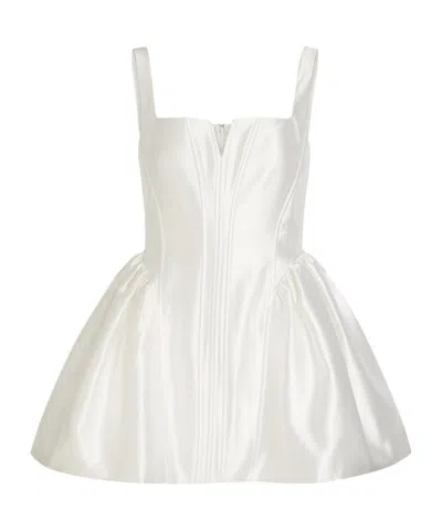 Self-portrait Square-neck Satin-twill Mini Dress In White