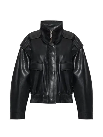 Self-portrait Stand-up Collar Faux-leather Jacket In Black