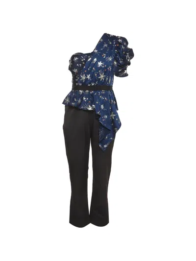 Pre-owned Self-portrait Star-embellished One-shoulder Jumpsuit In Black