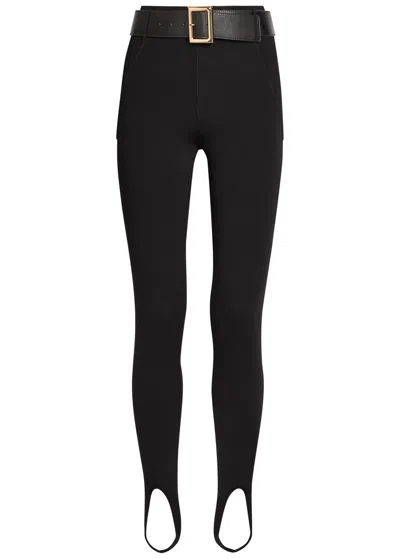 Self-portrait Stirrup Belted Knit Leggings In Black
