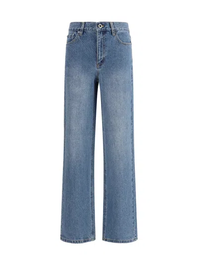 Self-portrait Straight-leg Jeans With All-over Rhinestones In Blue