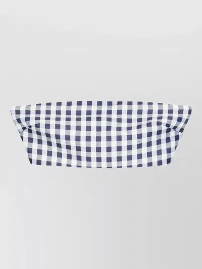 Self-portrait Strapless Bandeau Top Check Pattern Asymmetric In Blue