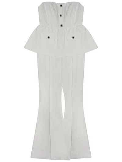 Self-portrait Strapless Belted Embellished Stretch-crepe Jumpsuit In White