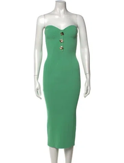Pre-owned Self-portrait Strapless Midi Length Dress In Green