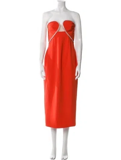 Pre-owned Self-portrait Strapless Midi Length Dress In Orange