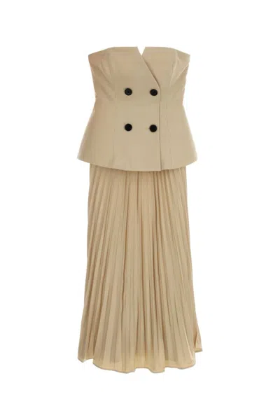 Self-portrait Stretch Gabardine Dress In Beige O Tan