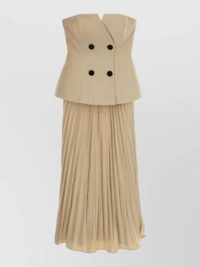 Self-portrait Stretch Gabardine Strapless Midi Dress Tailoring In Neutral
