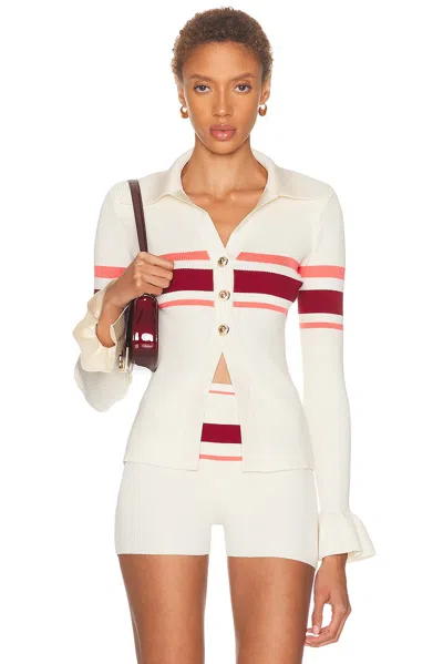 Self-portrait Stripe Viscose Knit Button Top In White