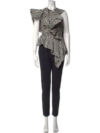 Pre-owned Self-portrait Striped Asymmetrical Jumpsuit In Black