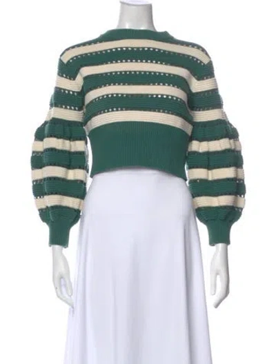 Pre-owned Self-portrait Striped Bateau Neckline Sweater In Green