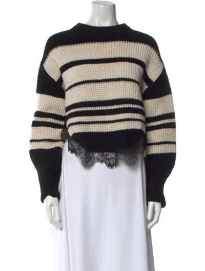 Pre-owned Self-portrait Striped Crew Neck Sweater In Black