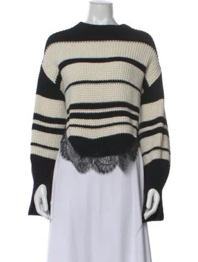 Pre-owned Self-portrait Striped Crew Neck Sweater In Black