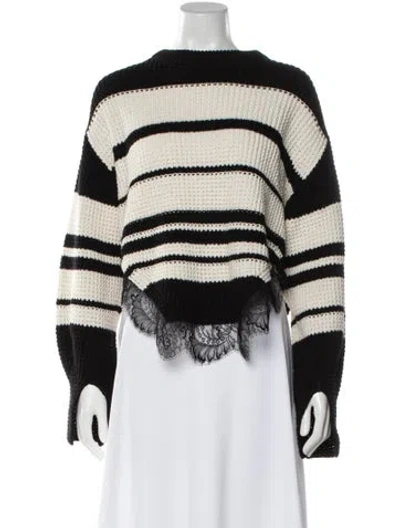 Pre-owned Self-portrait Striped Crew Neck Sweater In Black