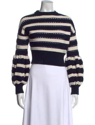 Pre-owned Self-portrait Striped Crew Neck Sweater In Blue